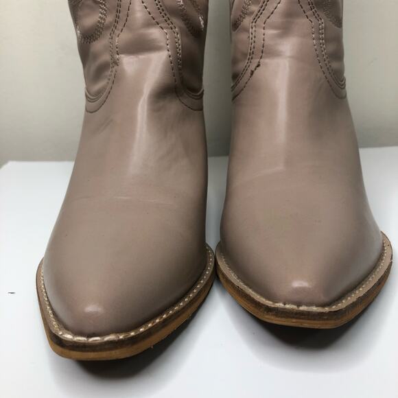 ARiderGirl Western Style Knee High Stacked Heel Boots Tan Taupe Embroidered 10 - Picture 3 of 12